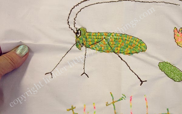 oekakiでミシン刺繍した子供の描いたキリギリス